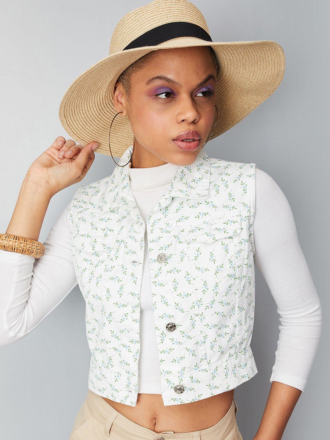 max women white floral crop bomber jacket