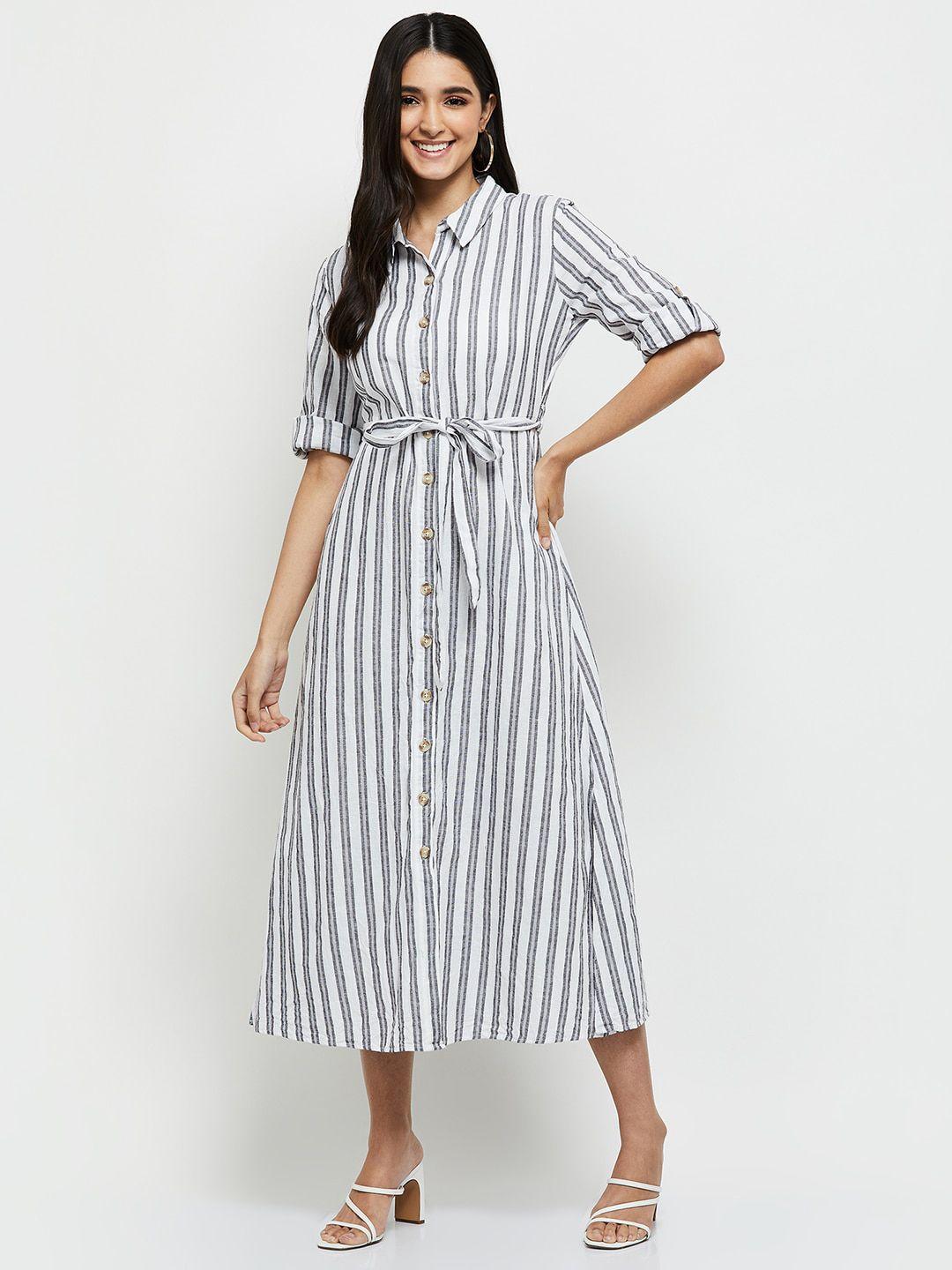 max women white striped shirt midi dress