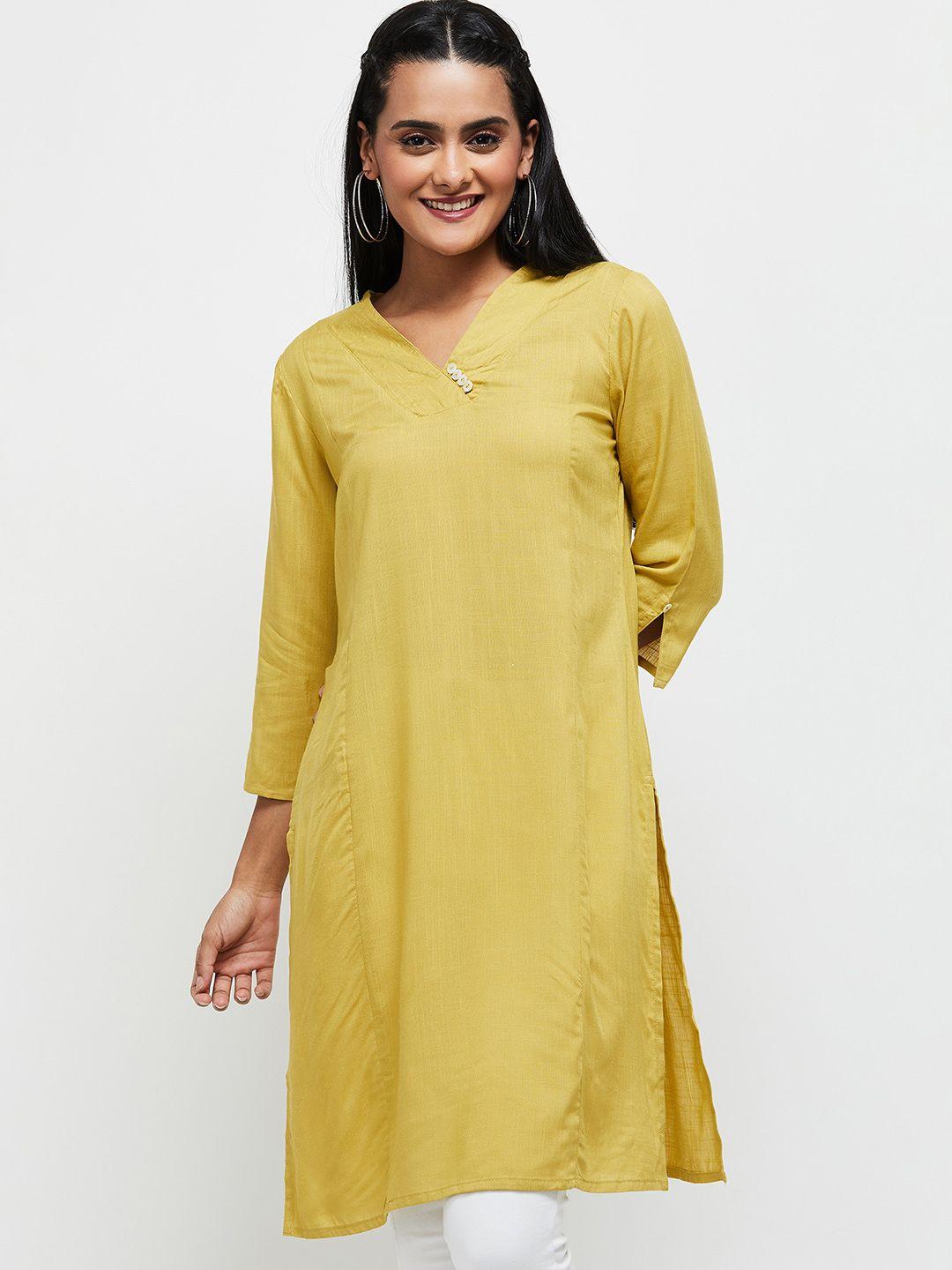 max women yellow chikankari kurta