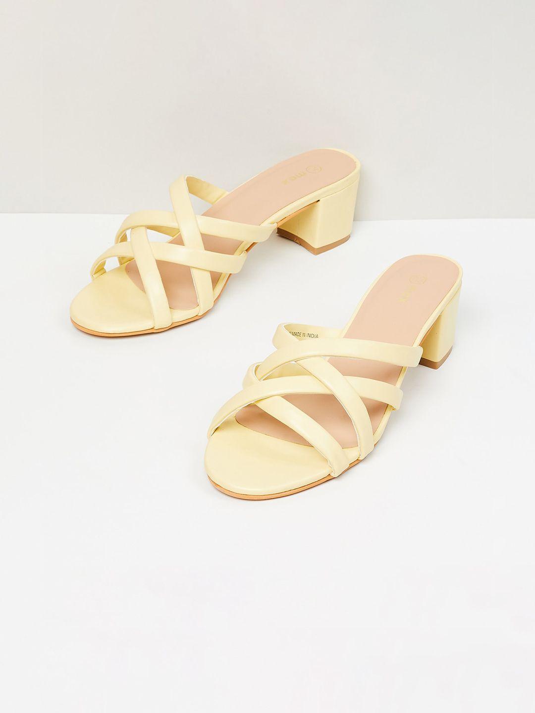 max women yellow solid pu block heels