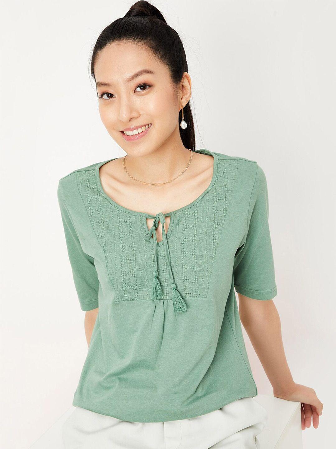 max yoke design detail tie-up neck cotton top