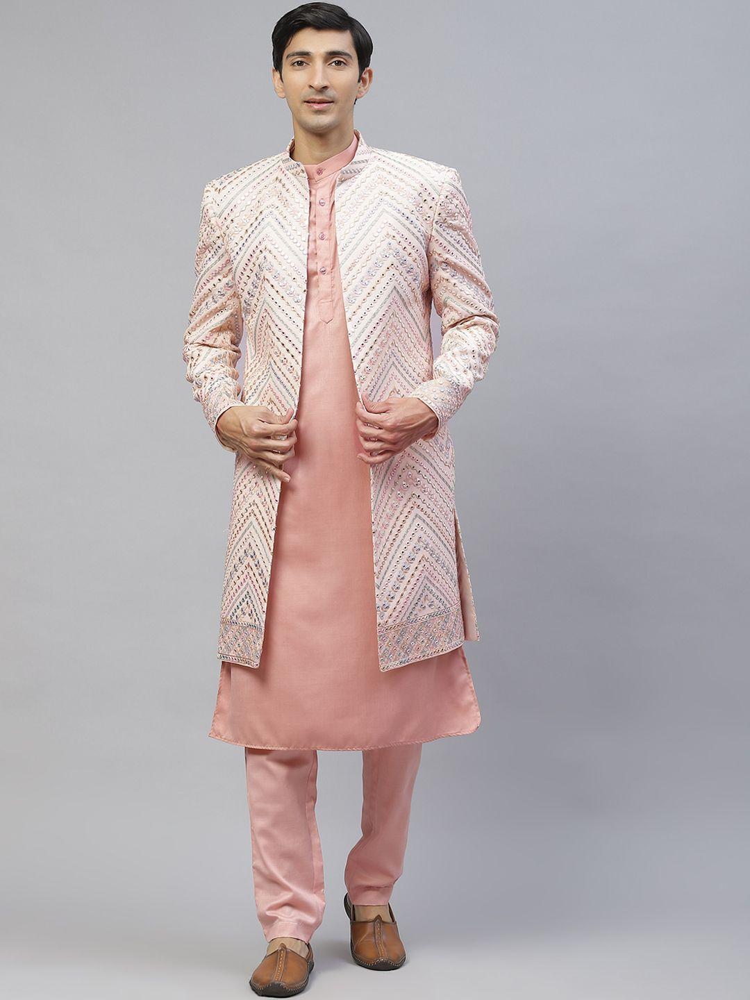 maxence men pink self-design sherwani set
