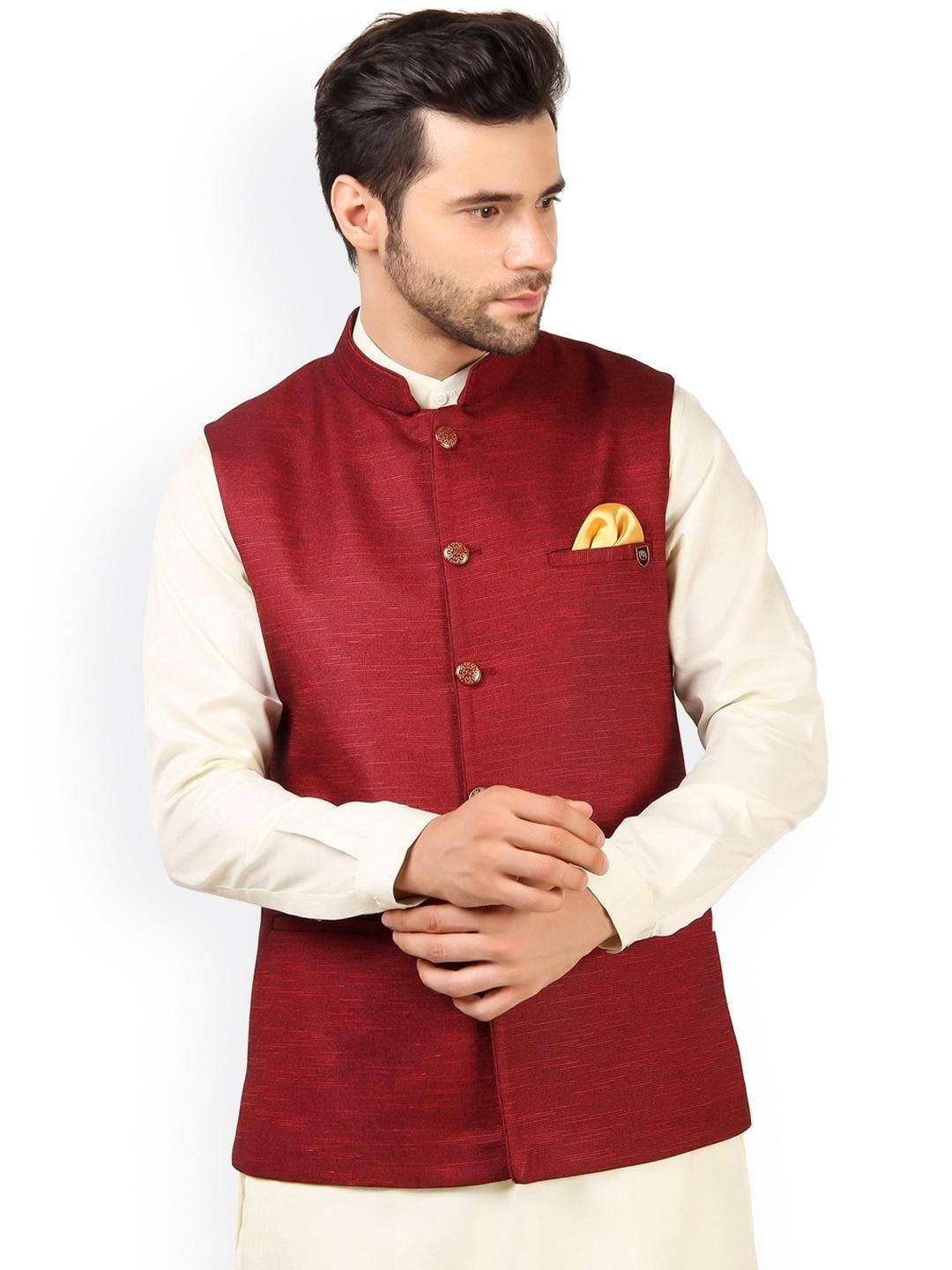 maxence men red solid nehru jackets