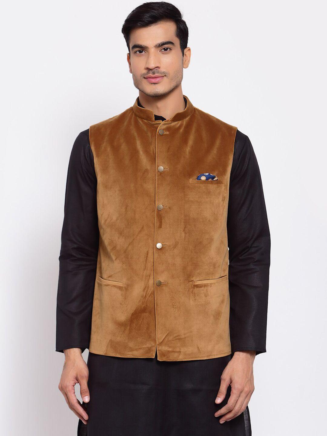 maxence nehru solid brown jacket
