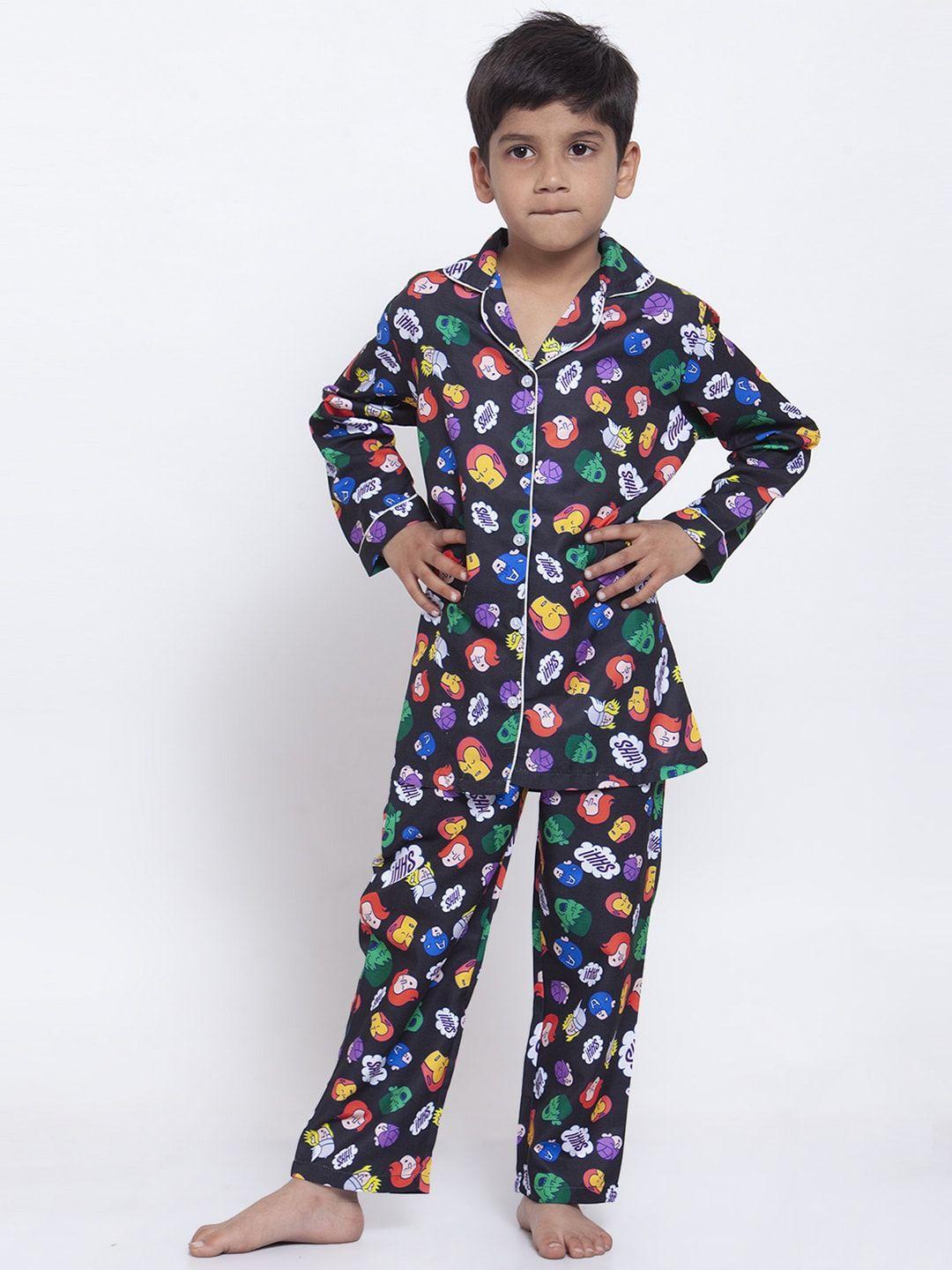 maxence boys black & green printed night suit