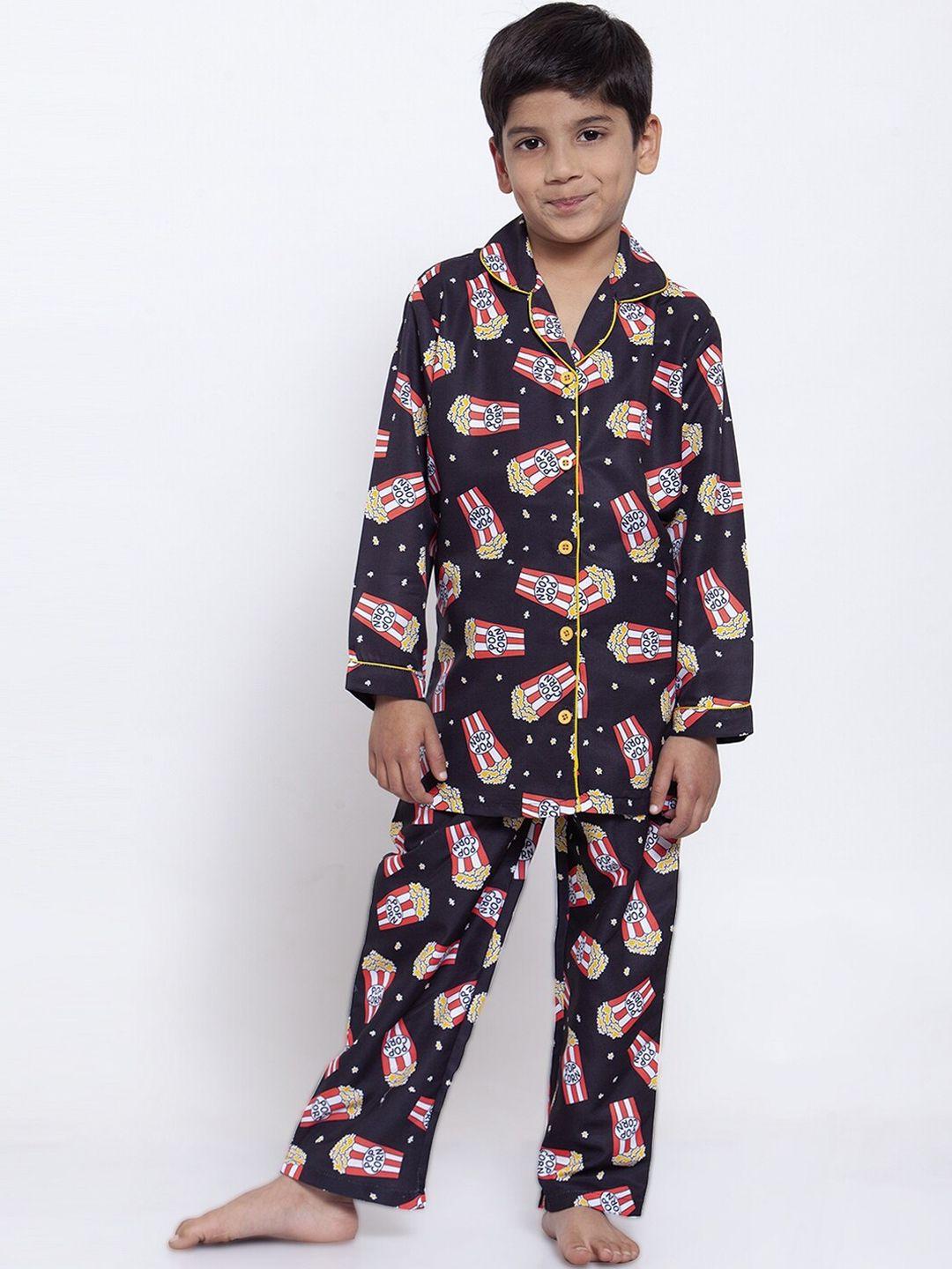 maxence boys black & red printed nigh suit