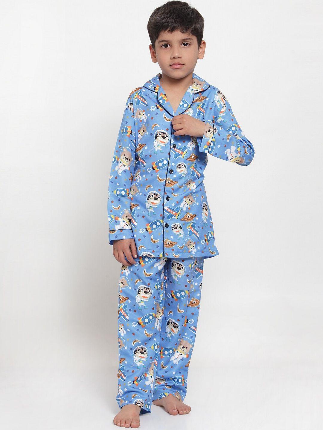 maxence boys blue & white printed night suit