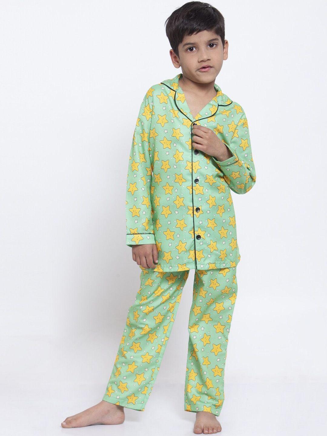 maxence boys green & yellow printed night suit