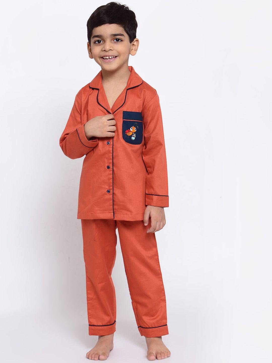 maxence boys orange & navy blue night suit