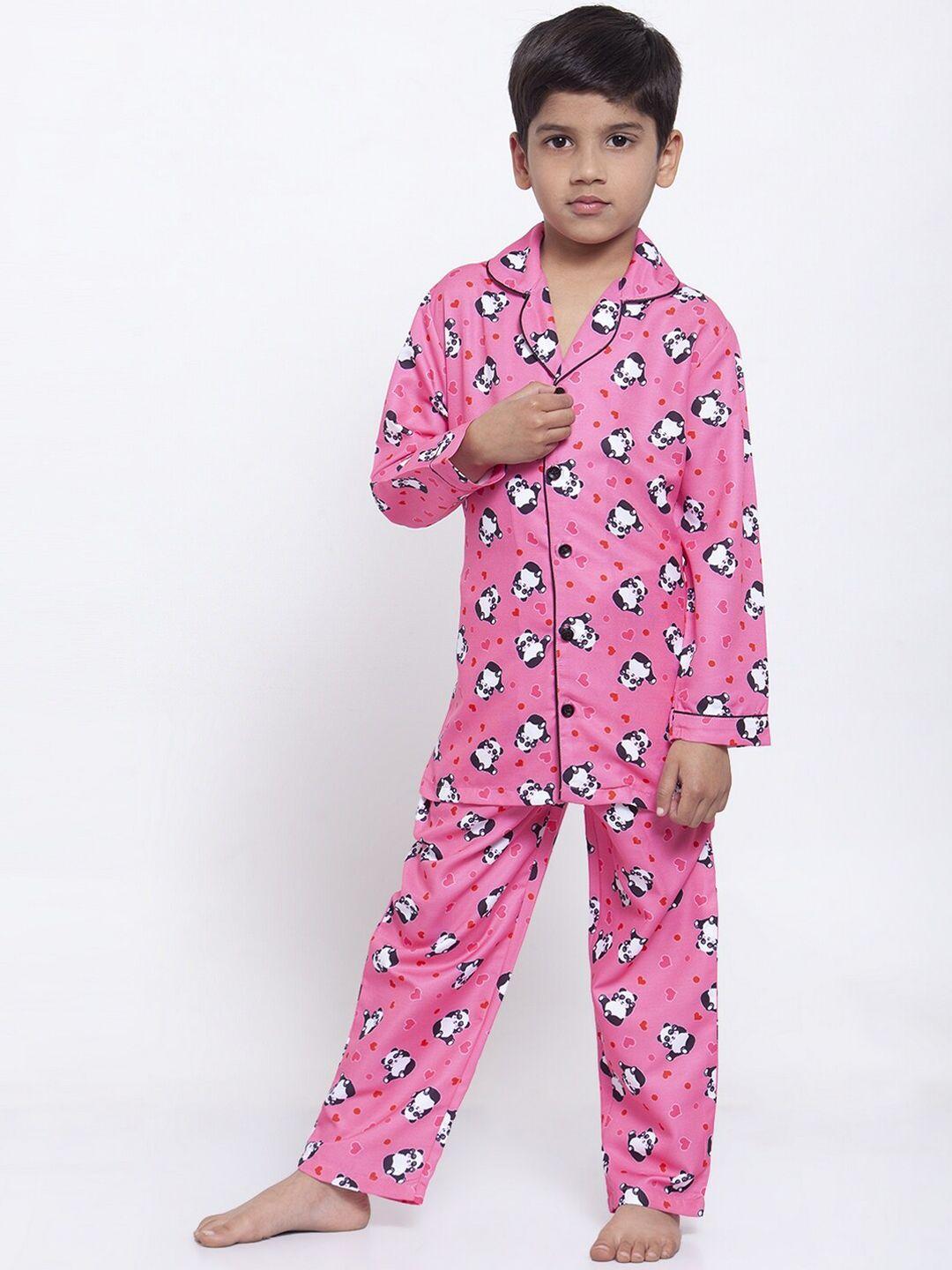 maxence boys pink & white printed night suit