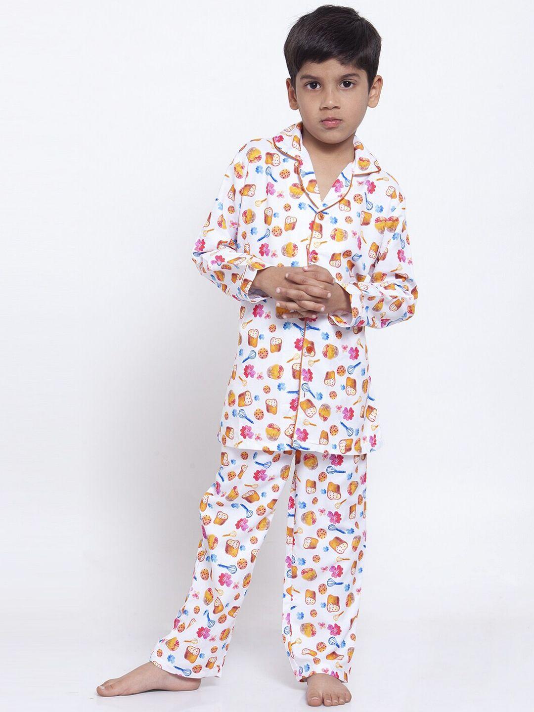 maxence boys white & pink printed night suit