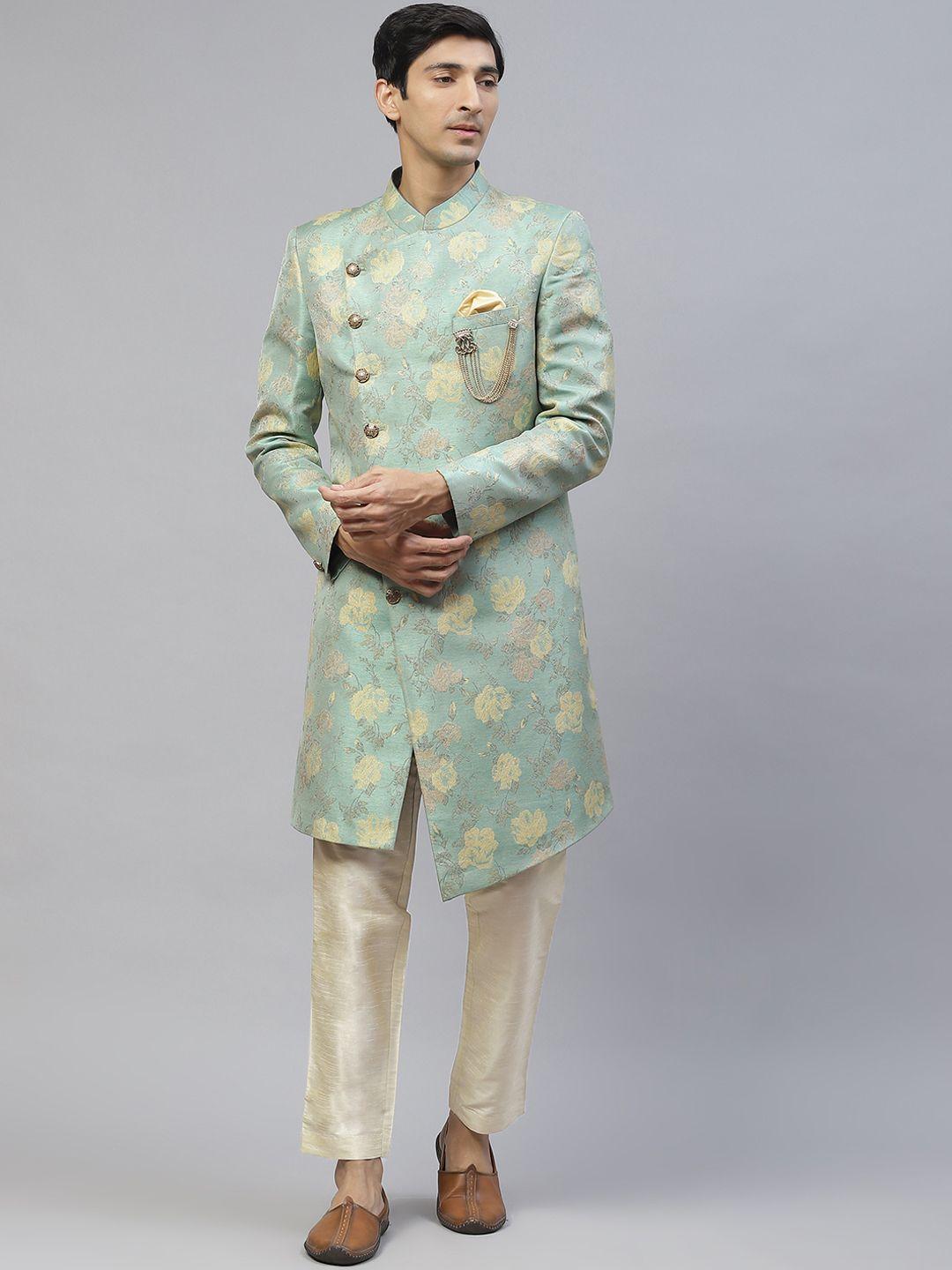 maxence men green woven design sherwani set