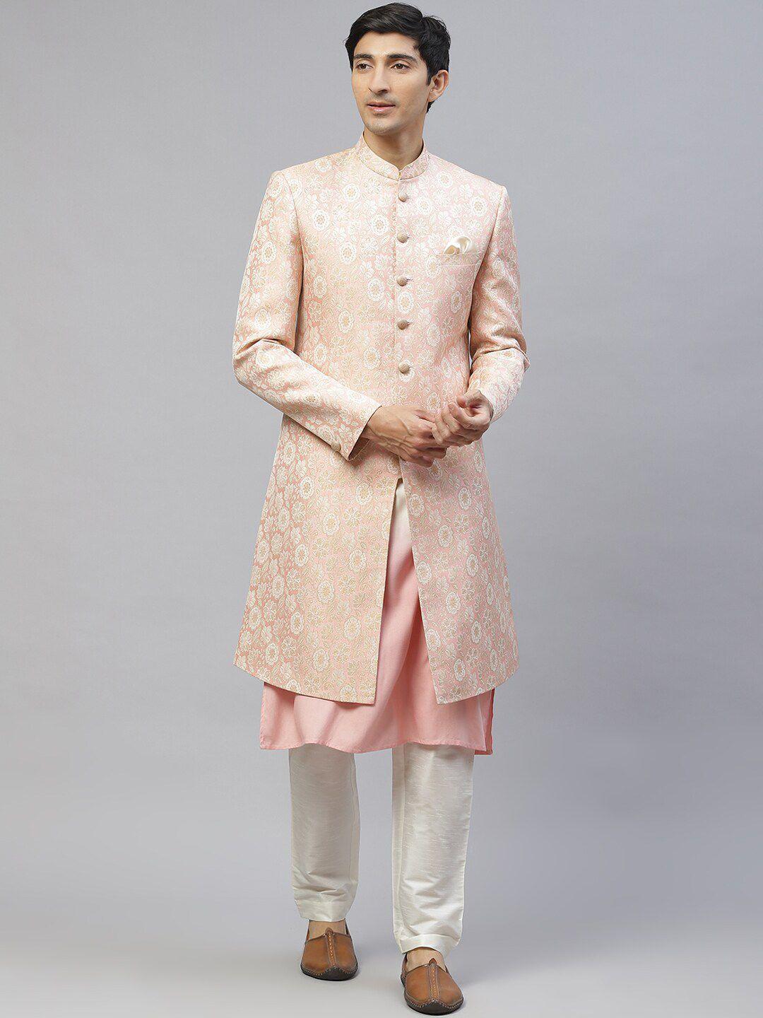 maxence men pink & white printed sherwani set