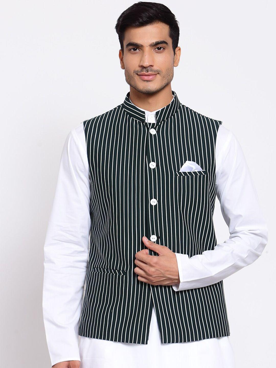 maxence nehru green & white striped jacket