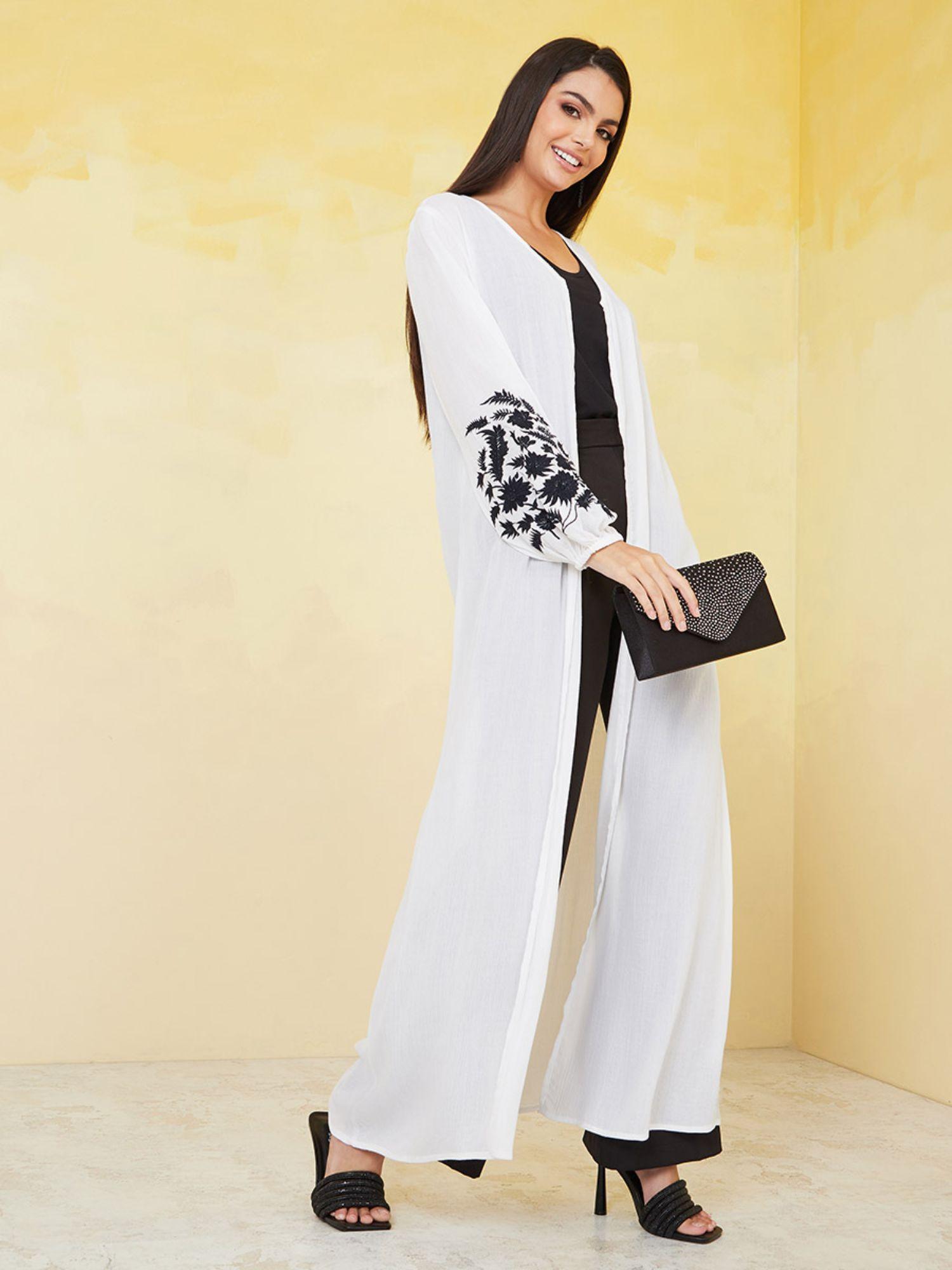 maxi length embroidered sleeves kimono