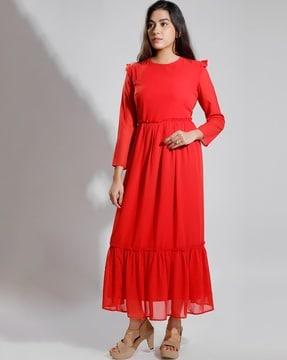 maxi a-line dress with ruffle accents