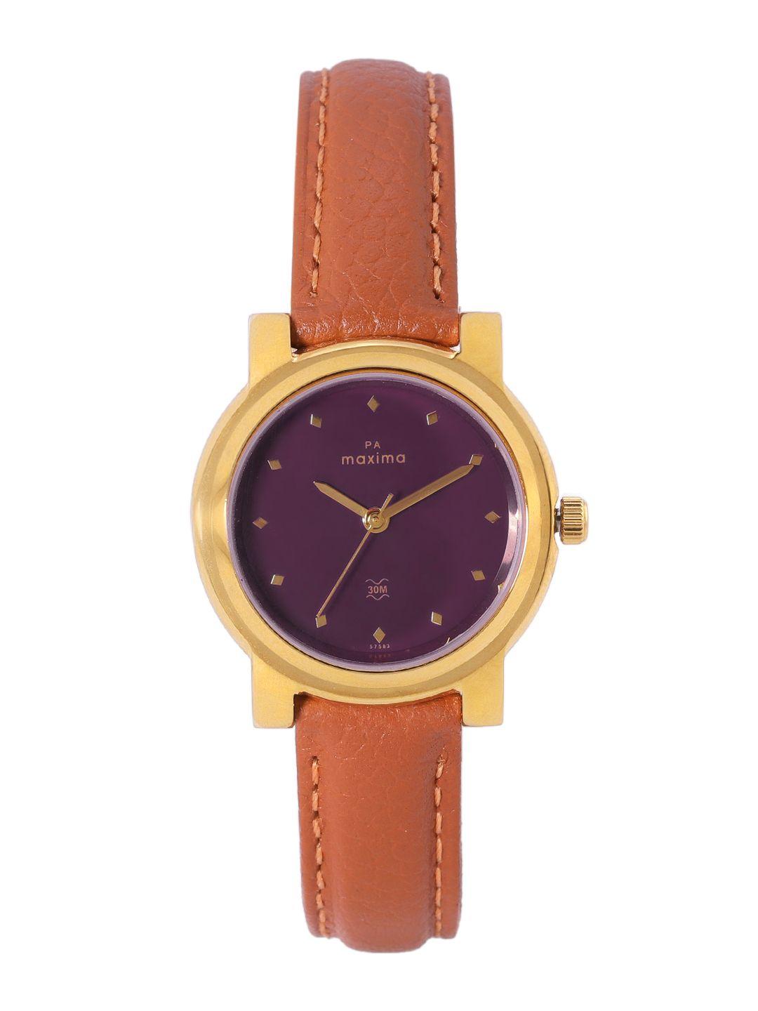 maxima women leather straps regular analogue watch 57583lmly