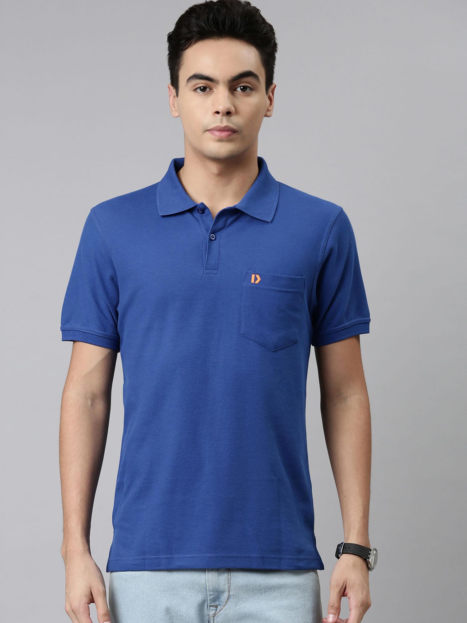 maximus mens anti microbial finish polo neck short sleeves solid t-shirt blue