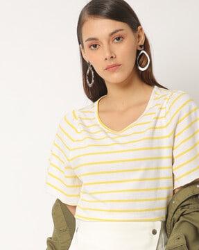 maya striped crew-neck t-shirt with flutter sleeves