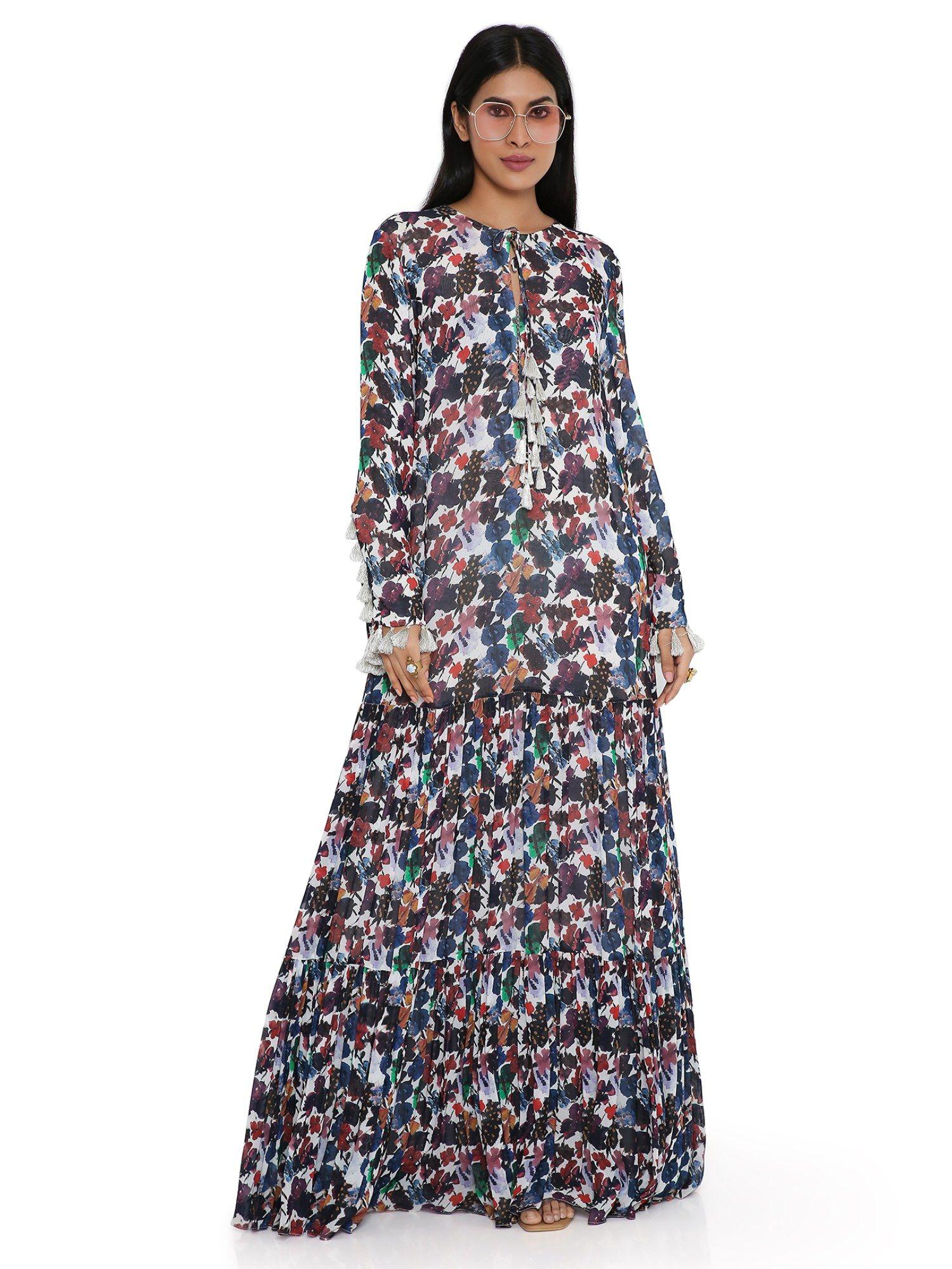 maya butterfly print art georgette boho dress