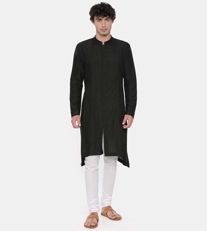 mayank modi black cotton pleated kurta pant set