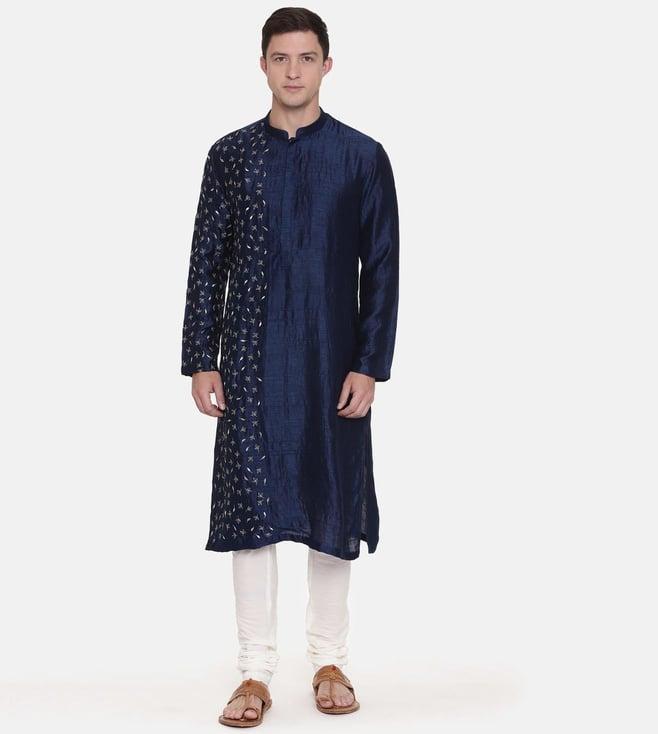 mayank modi blue silk embroidered kurta set