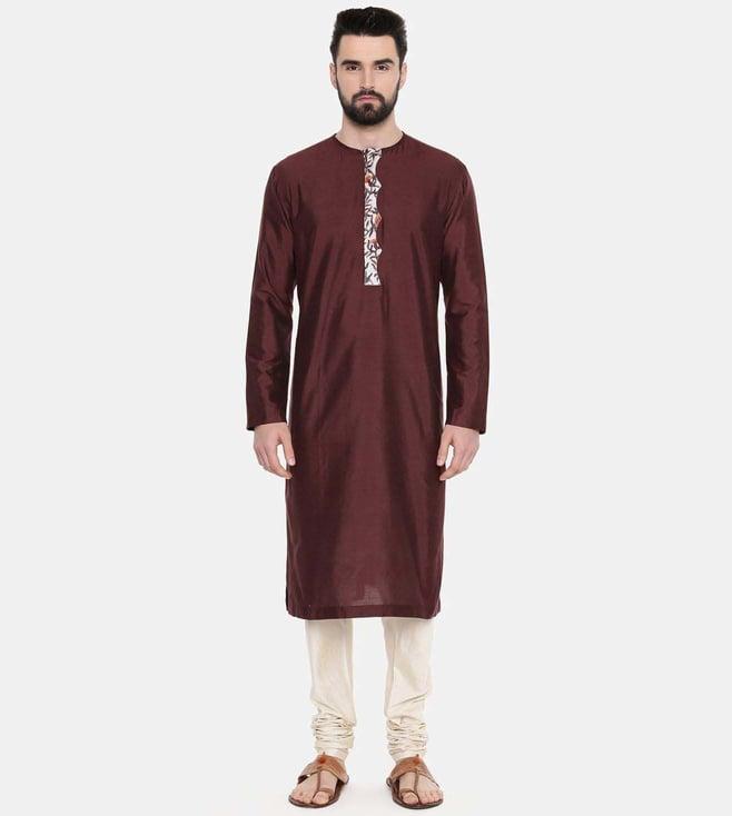 mayank modi brown silk printed kurta set