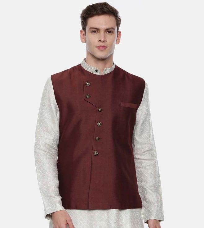 mayank modi classic pattern silk brown modi jacket