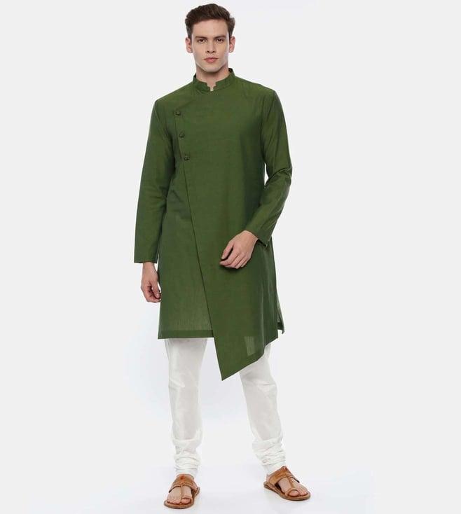mayank modi green cotton asymetric kurta set