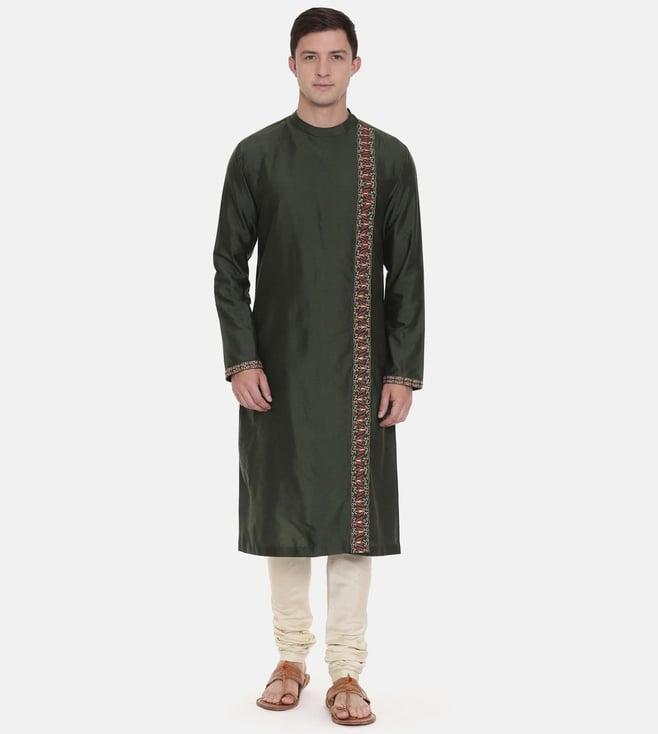 mayank modi green silk embroidered kurta set