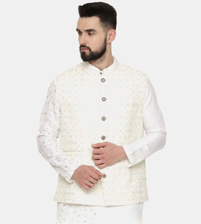 mayank modi ivory chanderi embroidered nehru jacket