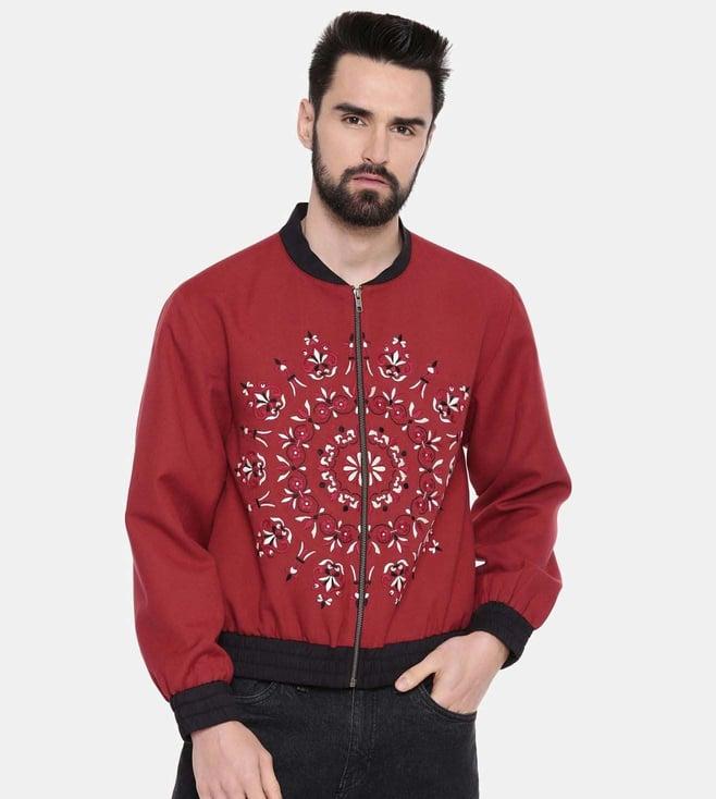 mayank modi mandala embroidery red bomber jacket