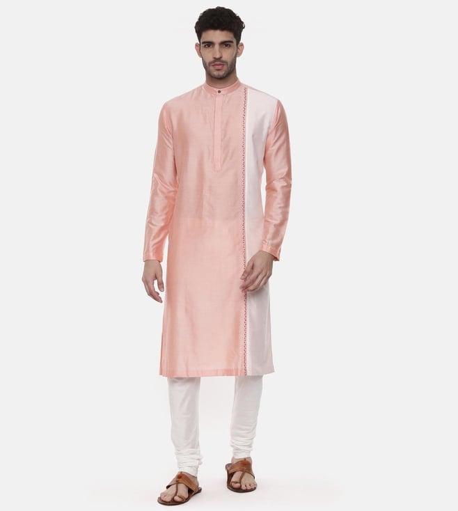 mayank modi pink ivory embroidered silk kurta set