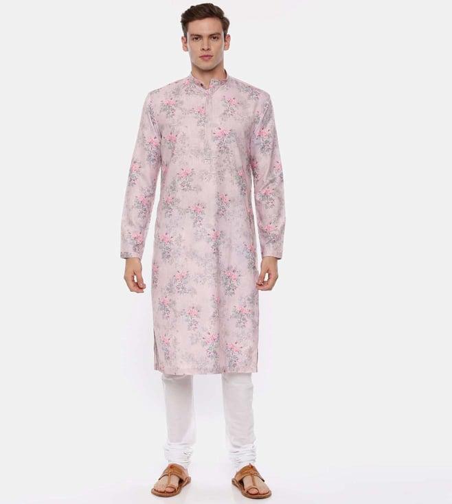 mayank modi pink linen printed kurta set