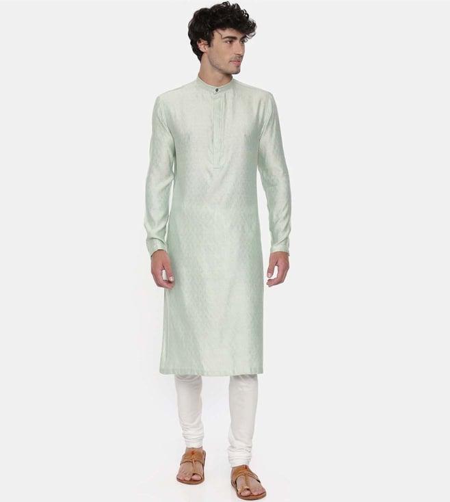 mayank modi pista green cotton silk  kurta pant set