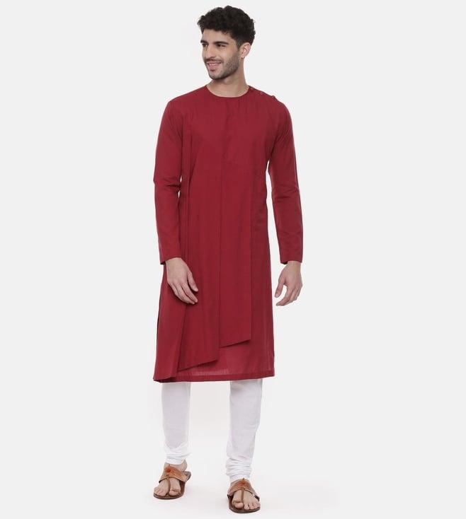 mayank modi red cotton kurta set