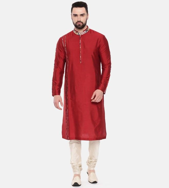 mayank modi red silk kurta with pant