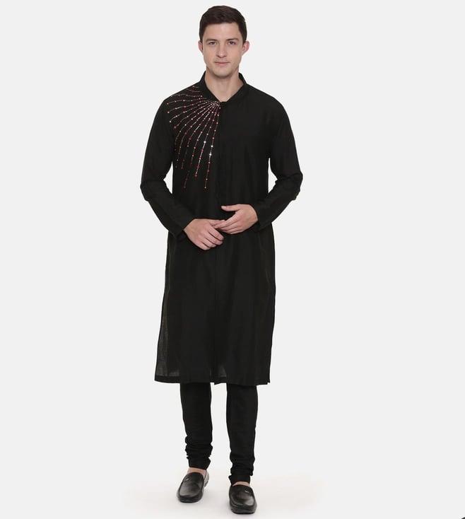 mayank modi silk black embroidred kurta set