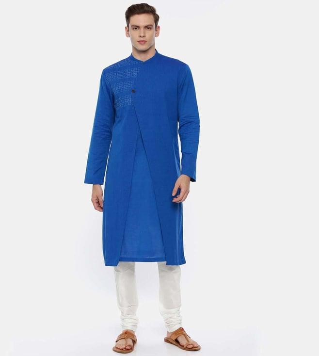 mayank modi soft blue cotton kurta set