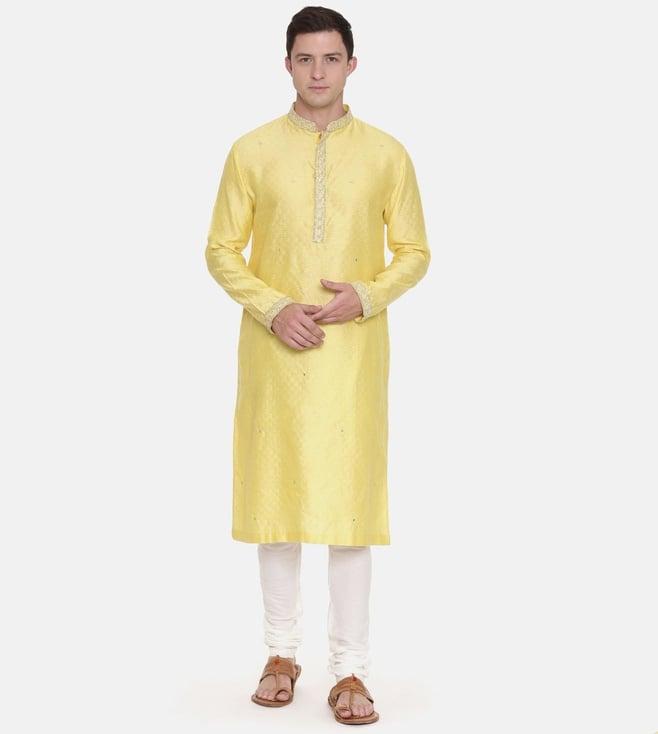 mayank modi yellow silk jaquard kurta set