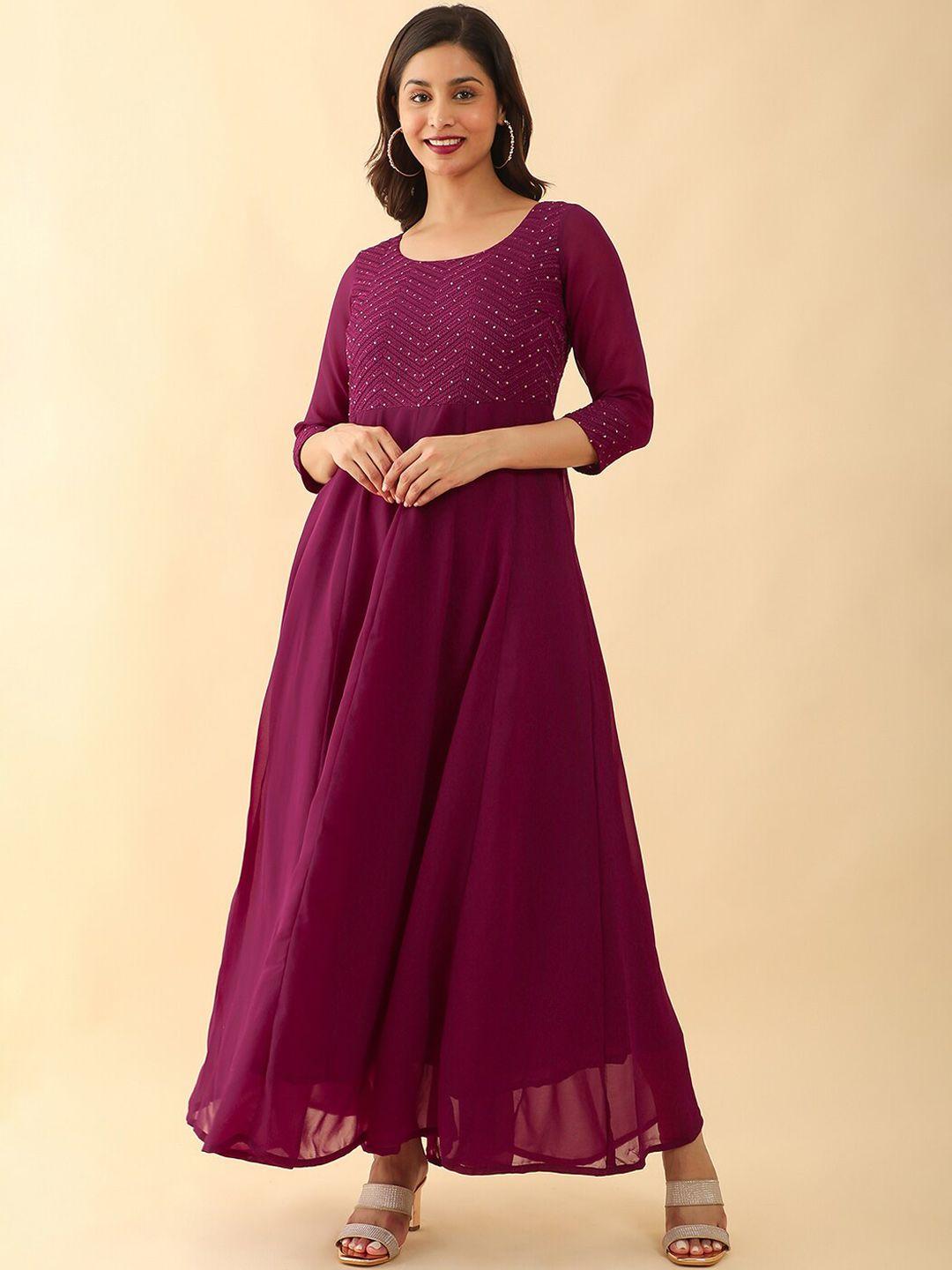 maybell embroidered fit and flare ethnic dress