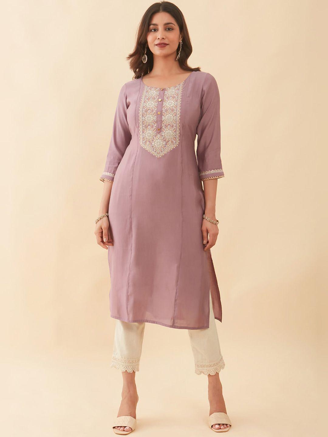 maybell floral yoke design thread work kurta