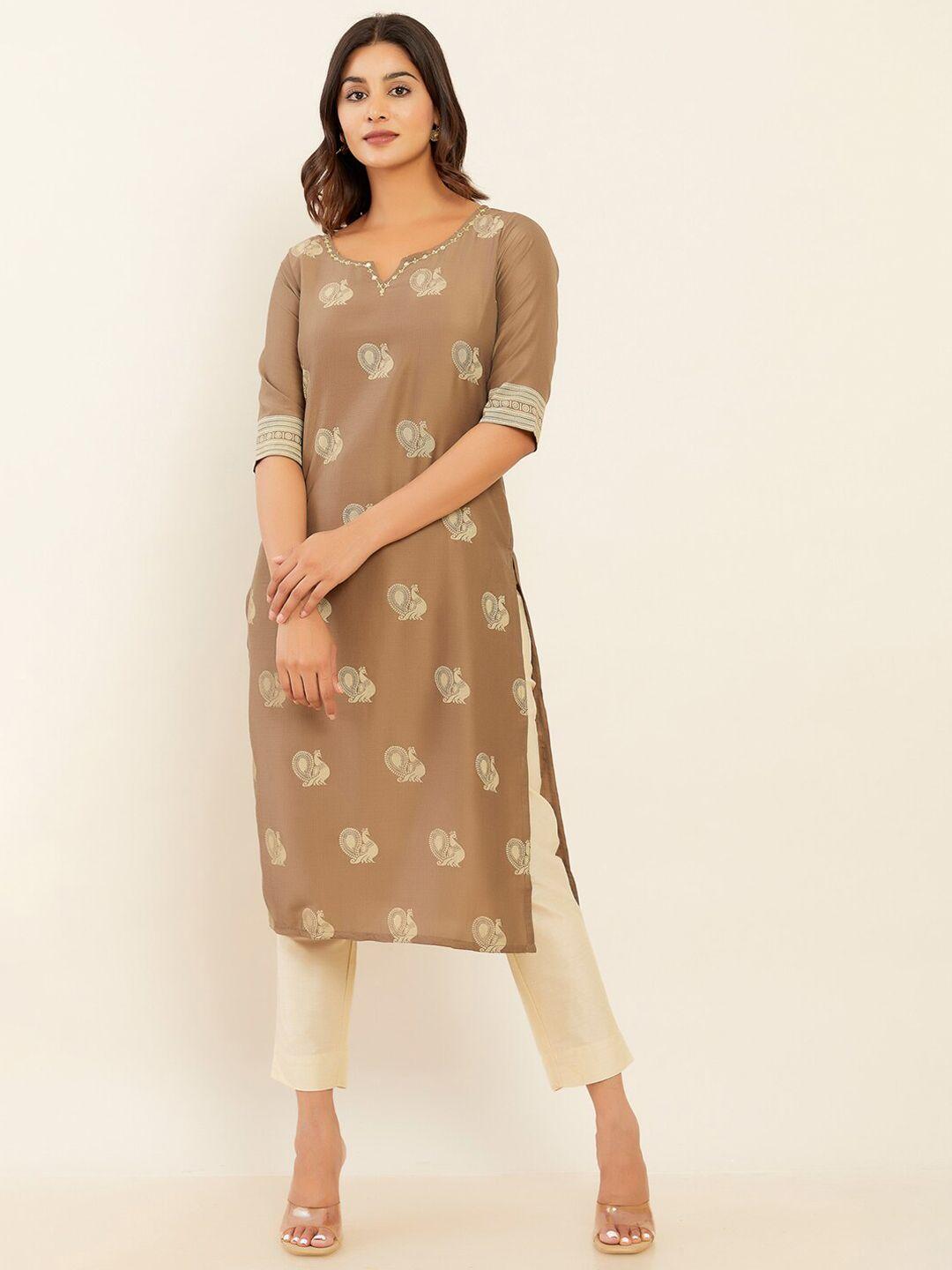 maybell  ethnic motifs printed chanderi silk a-line kurta