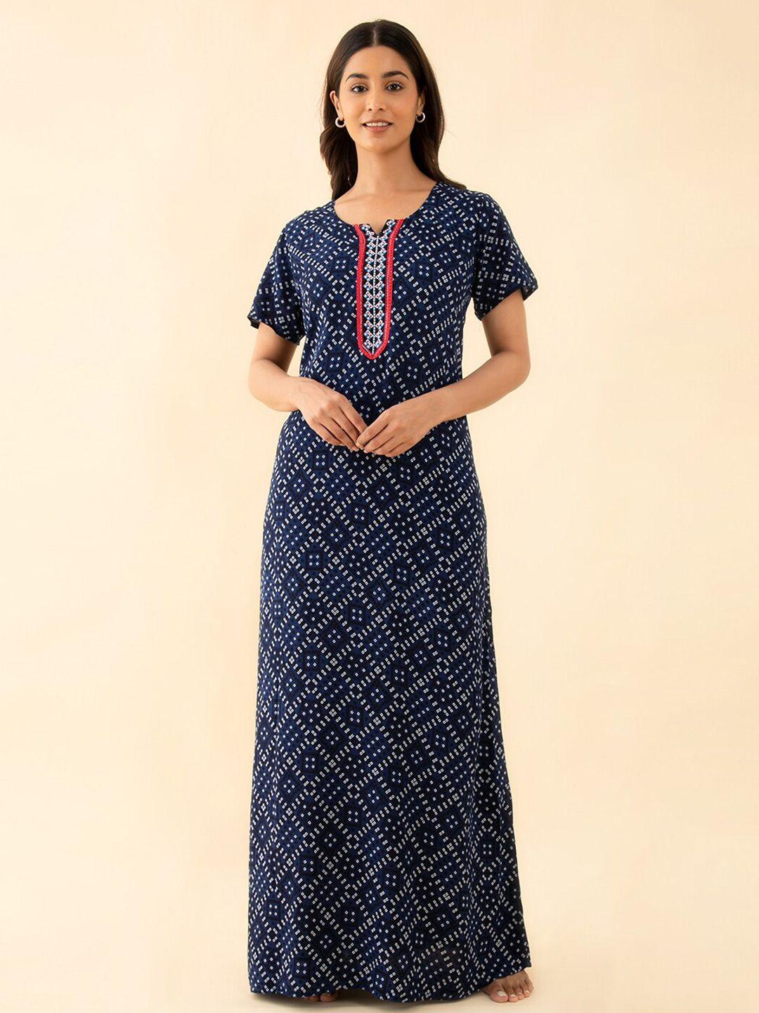 maybell bandhani printed maxi nightdress