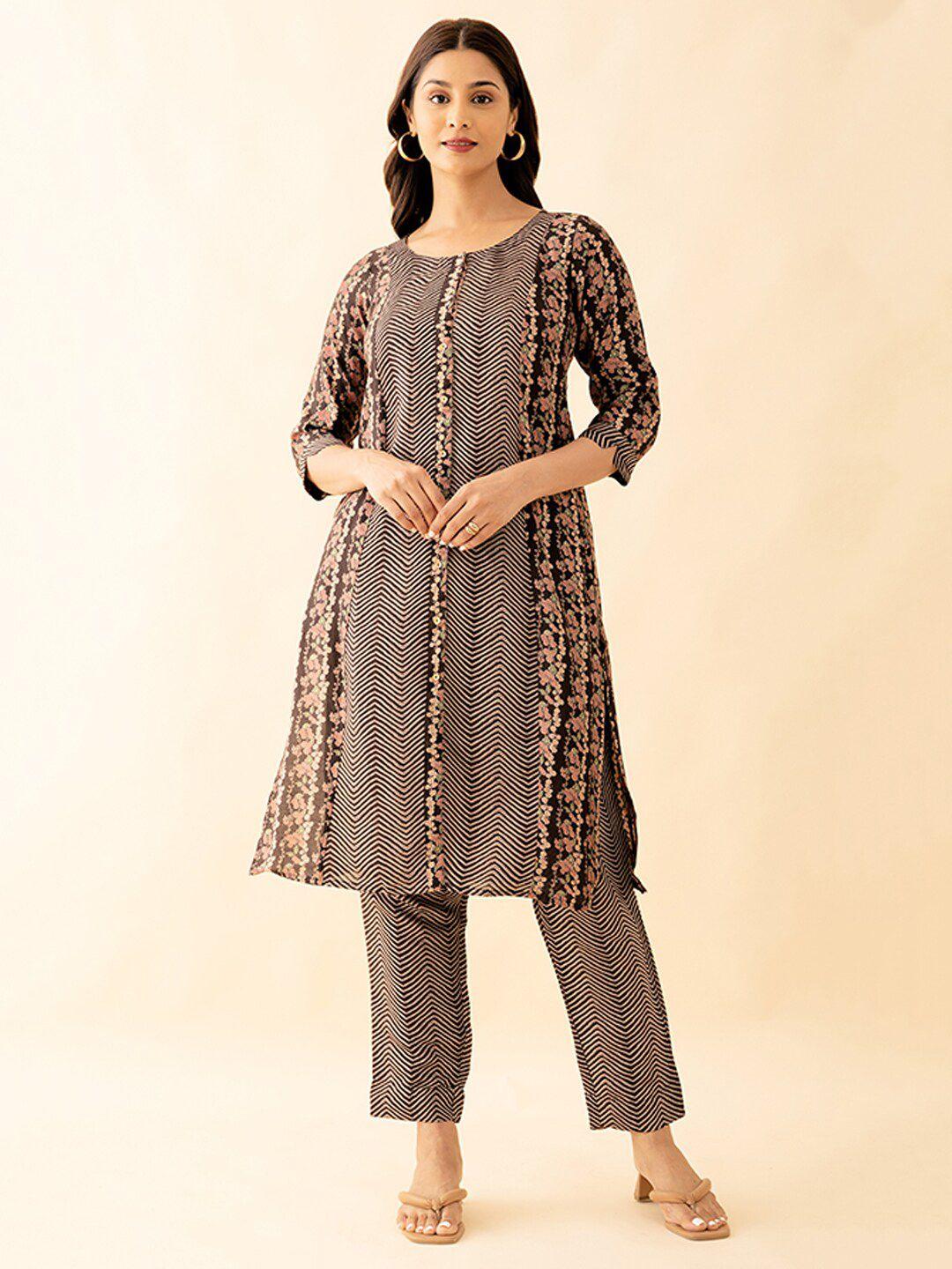 maybell black printed regular kurta with trouser