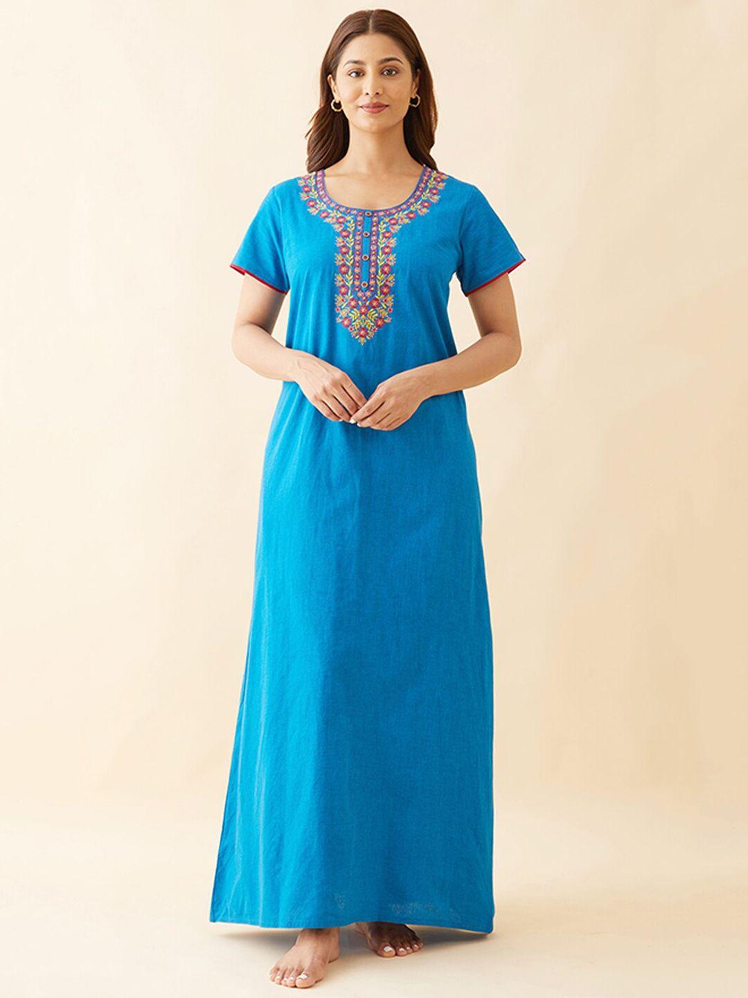 maybell blue embroidered short sleeves nightdress