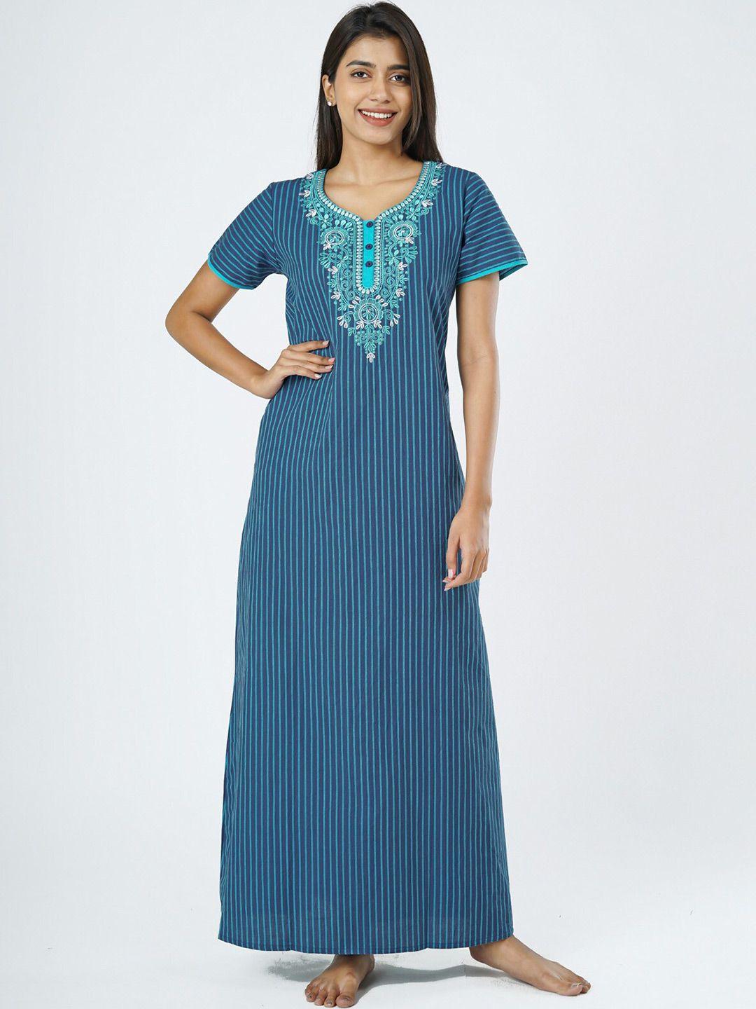 maybell blue striped maxi nightdress