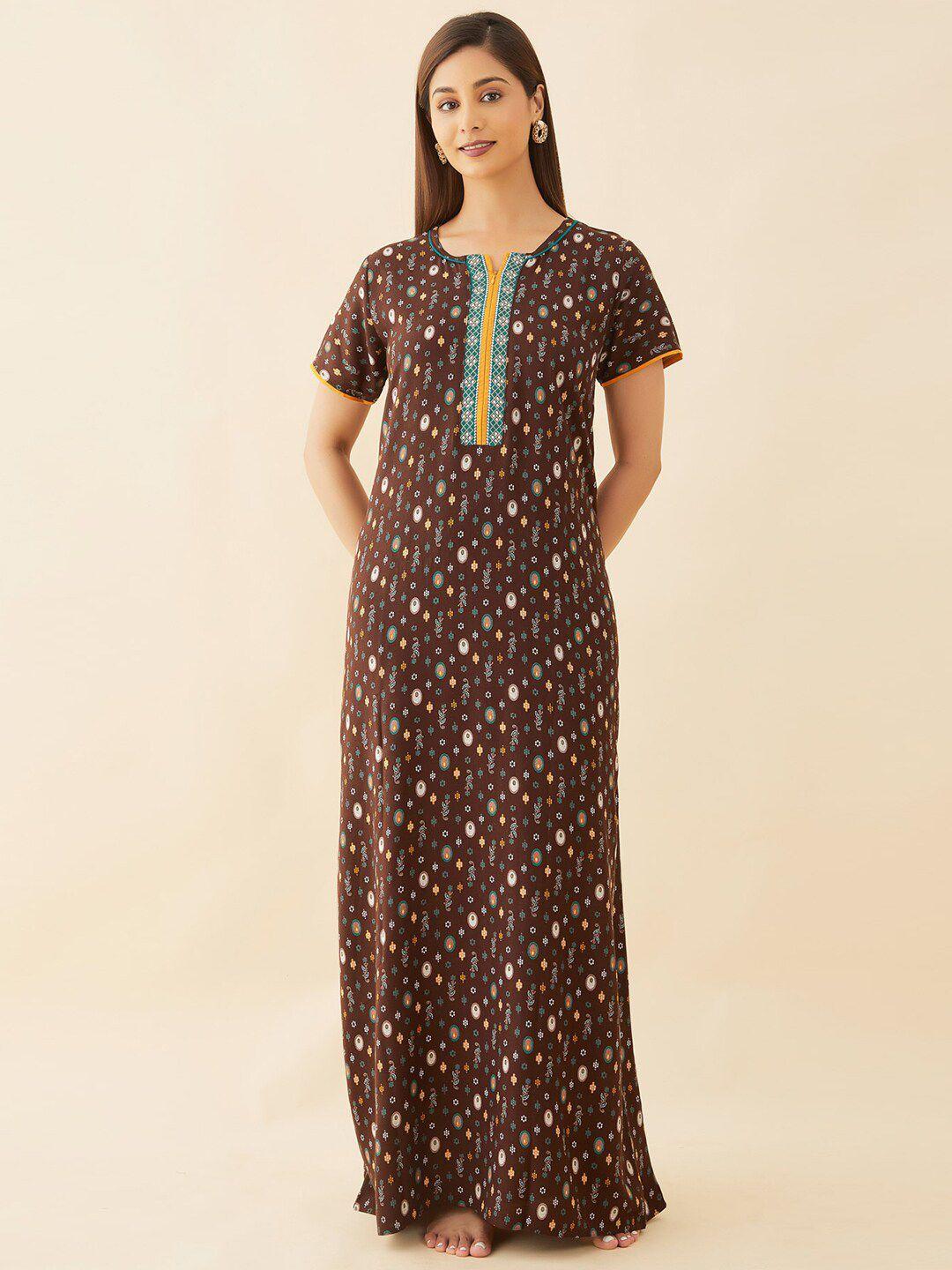 maybell brown printed maxi nightdress