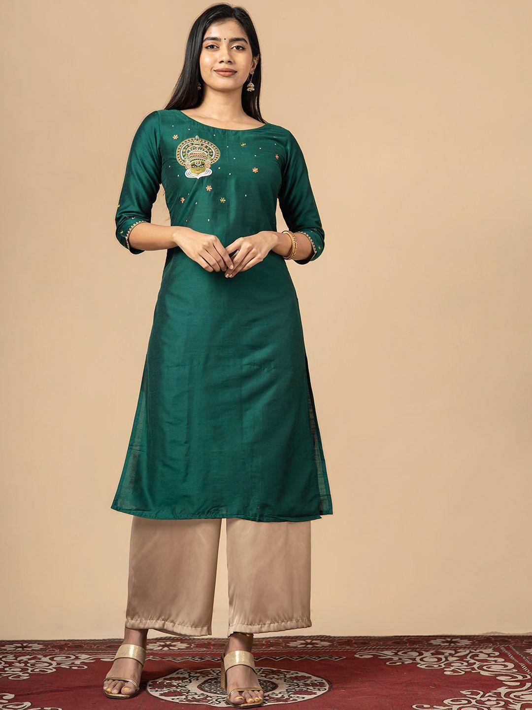 maybell embroidered thread work straight silk kurta