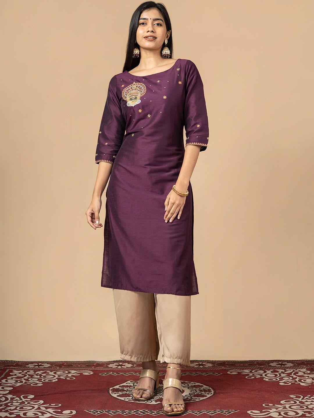 maybell embroidered thread work straight silk kurta